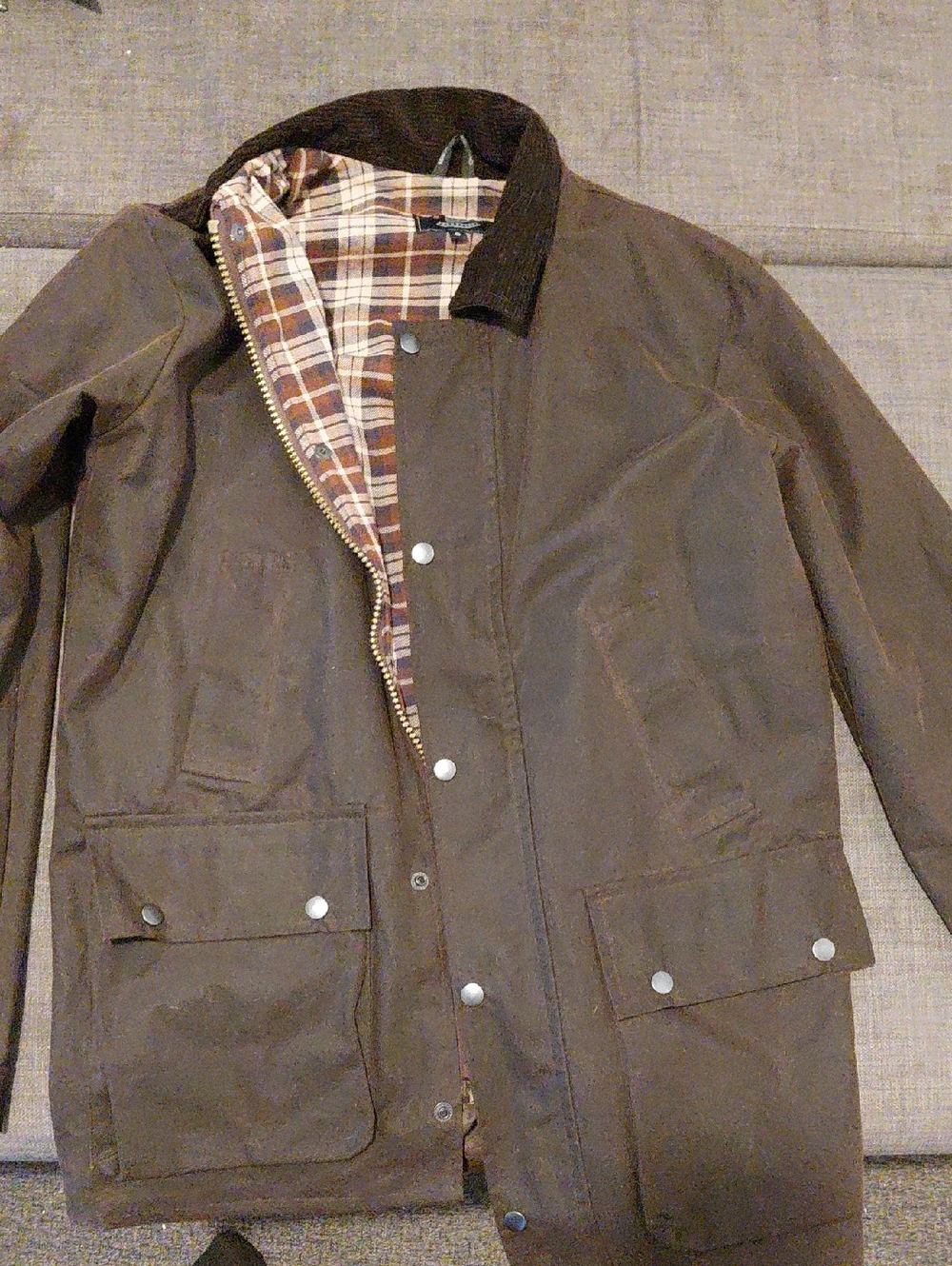 Men's Brown Waxed Field Jacket with Plaid Lining